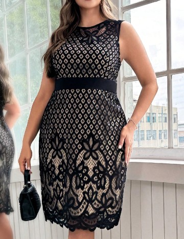 Rochie medie SHEIN CURVE, crem/negru