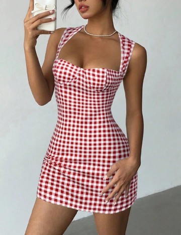 Rochie scurta SHEIN, rosu/alb