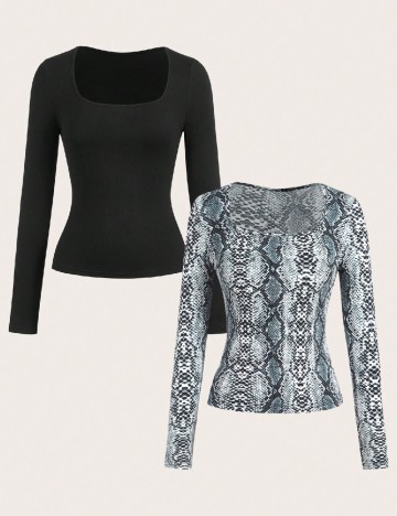 Set bluze 2 bucati SHEIN, negru/gri