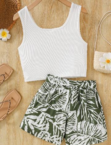 Compleu Shein Kids, verde/alb
