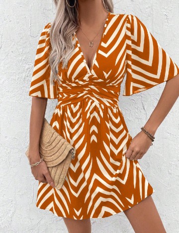 Rochie scurta SHEIN, portocaliu/crem
