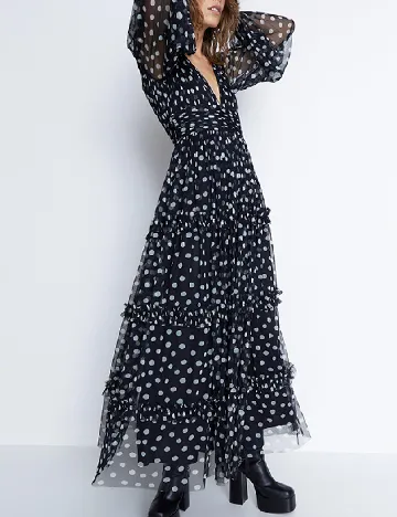 Rochie lunga WAREHOUSE, negru/alb