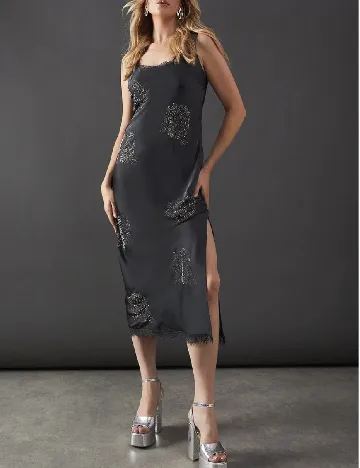 Rochie medie WAREHOUSE, gri inchis