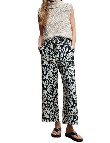 Pantaloni Mango, negru/ecru