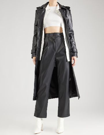 Pantaloni imitatie de piele WAREHOUSE, negru