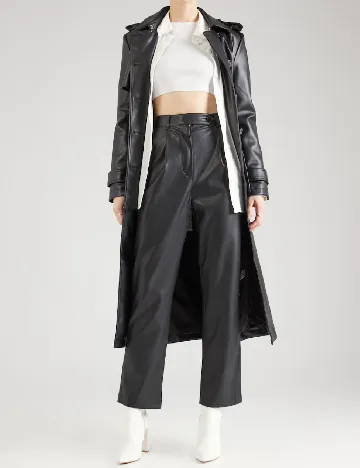 Pantaloni imitatie de piele WAREHOUSE, negru
