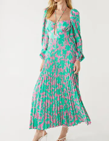 Rochie lunga WAREHOUSE, verde/roz