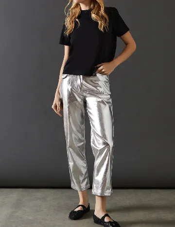 Pantaloni imitatie de piele WAREHOUSE, argintiu