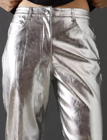 Pantaloni imitatie de piele WAREHOUSE, argintiu