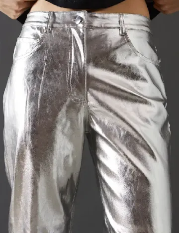 Pantaloni imitatie de piele WAREHOUSE, argintiu