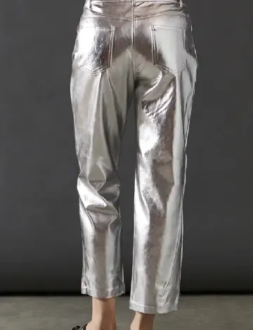Pantaloni imitatie de piele WAREHOUSE, argintiu