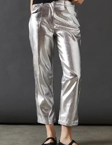 Pantaloni imitatie de piele WAREHOUSE, argintiu