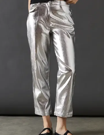 Pantaloni imitatie de piele WAREHOUSE, argintiu