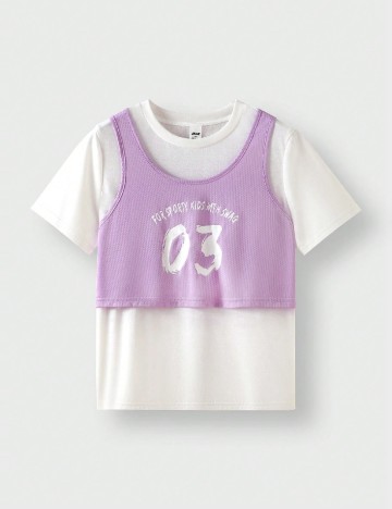 Tricou Shein Kids, alb/mov
