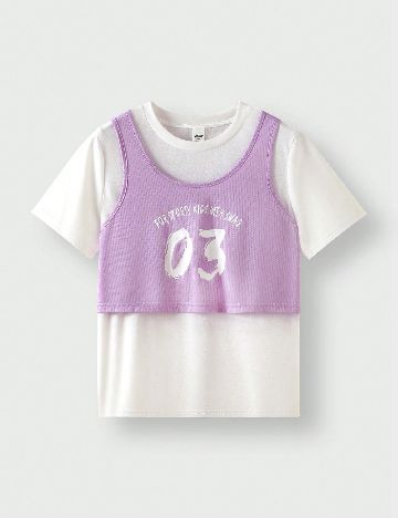 Tricou Shein Kids, alb/mov