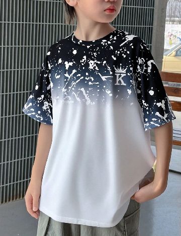 Tricou Oversize Shein Kids, alb/negru