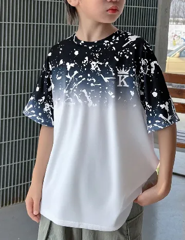 Tricou Oversize Shein Kids, alb/negru
