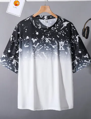 Tricou Oversize Shein Kids, alb/negru