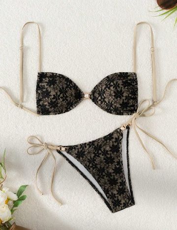 Costum de baie SHEIN, negru/bej