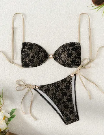 Costum de baie SHEIN, negru/bej