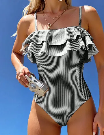 Costum de baie SHEIN, alb/negru