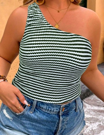 Top SHEIN CURVE, alb/verde