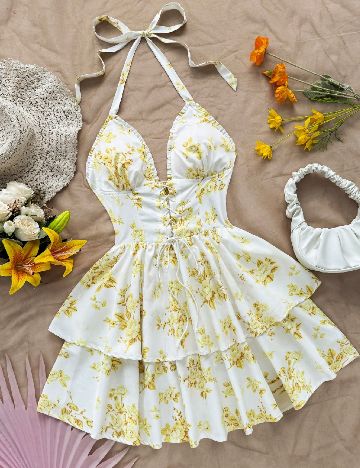 Rochie scurta SHEIN, alb/galben