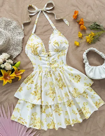 Rochie scurta SHEIN, alb/galben