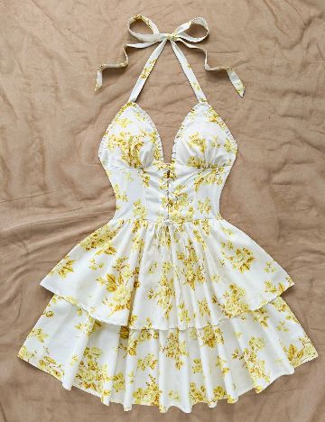 Rochie scurta SHEIN, alb/galben