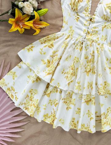 Rochie scurta SHEIN, alb/galben