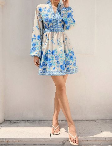 Rochie scurta Aveloria, albastru/crem