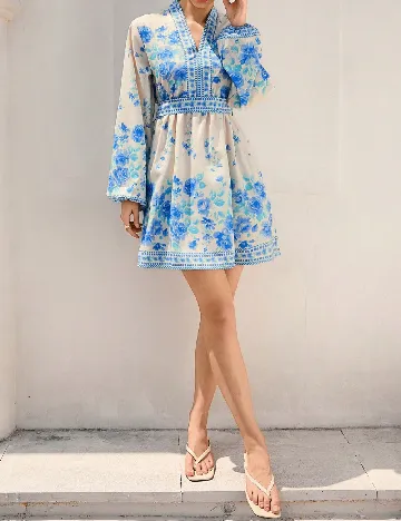 Rochie scurta Aveloria, albastru/crem