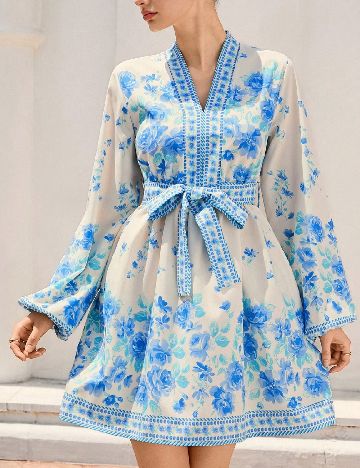 Rochie scurta Aveloria, albastru/crem