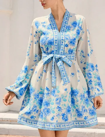 Rochie scurta Aveloria, albastru/crem
