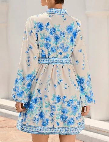 Rochie scurta Aveloria, albastru/crem