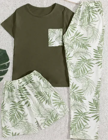 Pijama SHEIN, alb/verde