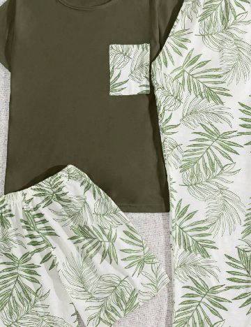 Pijama SHEIN, alb/verde
