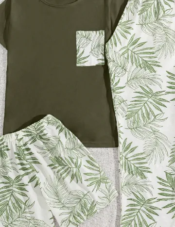 Pijama SHEIN, alb/verde