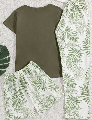 Pijama SHEIN, alb/verde