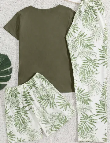 Pijama SHEIN, alb/verde