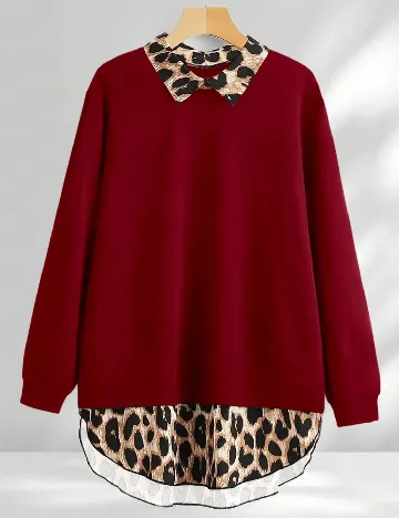 Bluza Oversize SHEIN, rosu/animal print