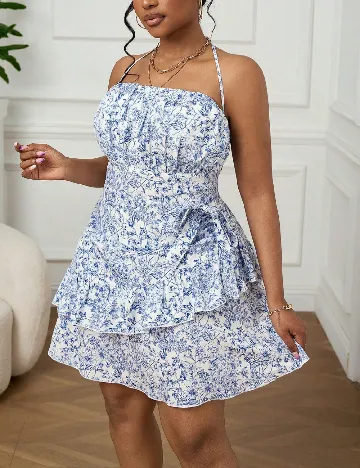Rochie scurta SHEIN CURVE, alb/albastru
