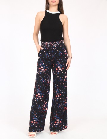 Pantaloni Bershka, negru floral