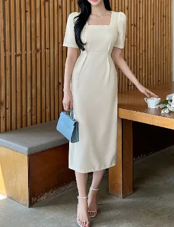 Rochie medie Dazy, ecru