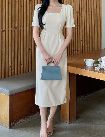 Rochie medie Dazy, ecru