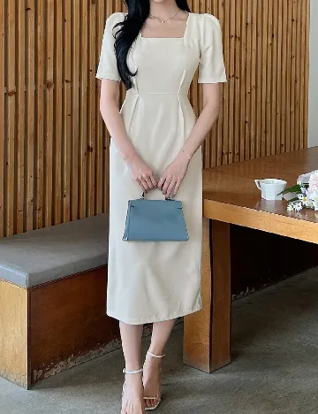 Rochie medie Dazy, ecru
