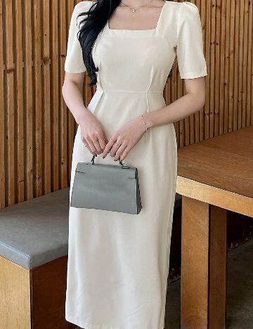 Rochie medie Dazy, ecru