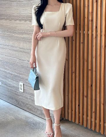 Rochie medie Dazy, ecru