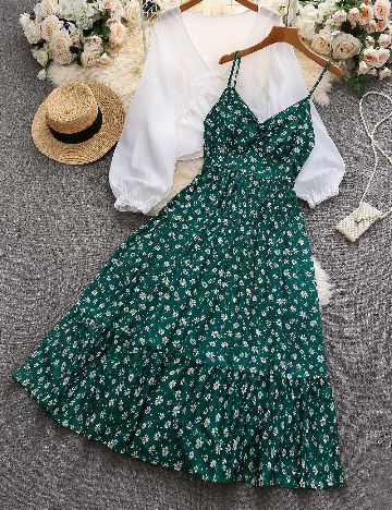 Compleu SHEIN CURVE, alb/verde