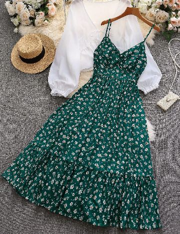 Compleu SHEIN CURVE, alb/verde